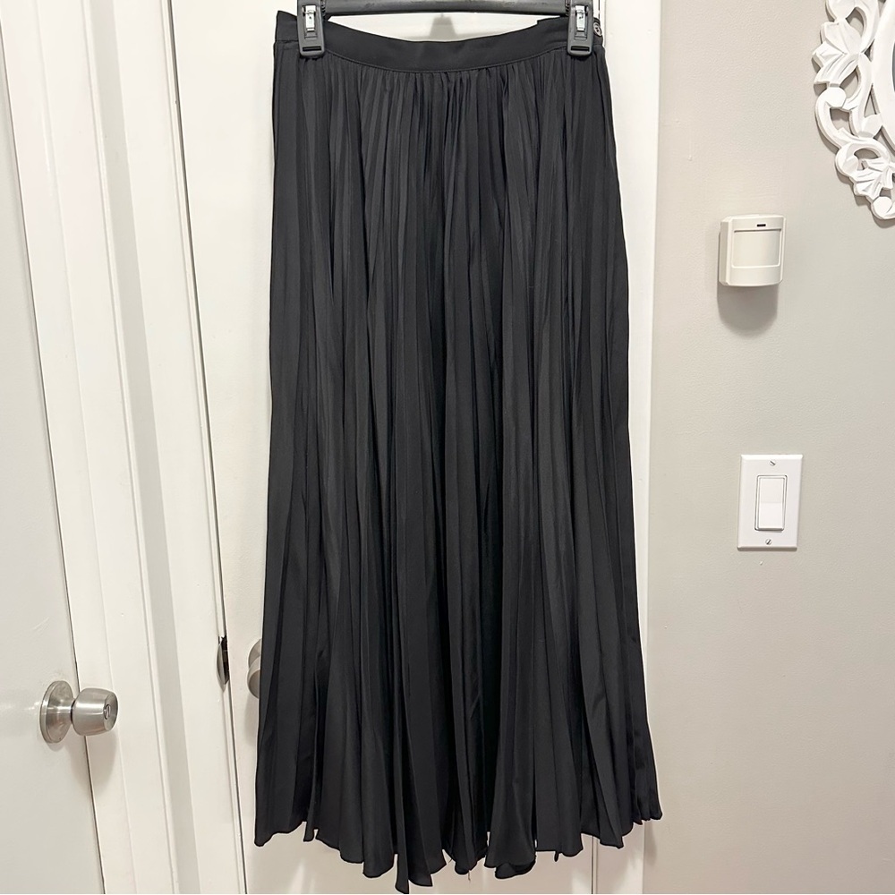 Ralph Lauren Purple Label 100% Silk Pleated Full Long Midi Skirt Black Small